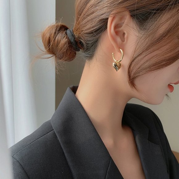 #NEW 925 Sterling Silver Heart Drop Round Hoop Earrings - Picture 8 of 10